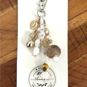 Gold & White Beaded Keychain Charm-handmade/EAlovey